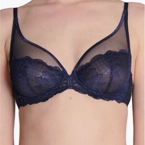 Simone Perele Plunge Bra 34E Navy/Black, NWOT